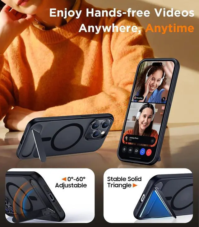 Alt view image 3 of 7 - Magnetic Compatible with iPhone 14 Pro Case [Built-in Invisible Kickstand][Compatible with MagSafe] [Military Grade Shockproof] Slim Translucent Matte Phone Case for iPhone 14 Pro 6.1