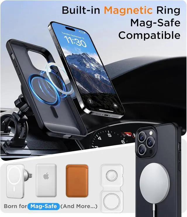 Alt view image 5 of 7 - Magnetic Compatible with iPhone 14 Pro Case [Built-in Invisible Kickstand][Compatible with MagSafe] [Military Grade Shockproof] Slim Translucent Matte Phone Case for iPhone 14 Pro 6.1