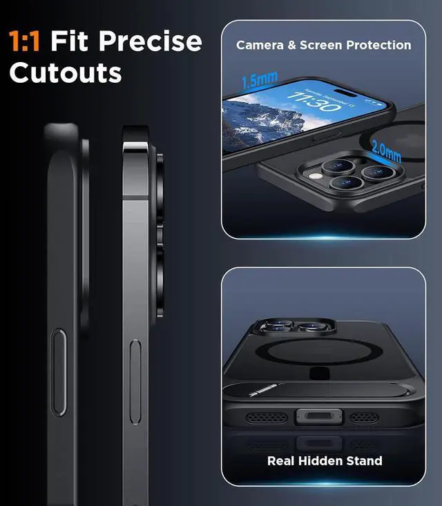 Alt view image 6 of 7 - Magnetic Compatible with iPhone 14 Pro Case [Built-in Invisible Kickstand][Compatible with MagSafe] [Military Grade Shockproof] Slim Translucent Matte Phone Case for iPhone 14 Pro 6.1