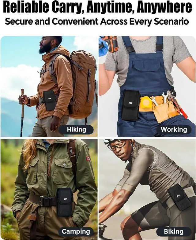 Alt view image 4 of 6 - Belt Holster for iPhone 16 16e 16Pro 15 Pro 14 13 12 11 Xs X XR  Galaxy S25 S24 S23 S22 S21 Nylon Cell Phone Case with Clip Pouch Holder Cover Fits Protective Case Black