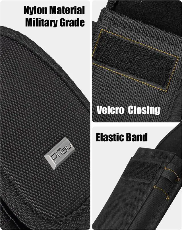 Alt view image 5 of 6 - Belt Holster for iPhone 16 16e 16Pro 15 Pro 14 13 12 11 Xs X XR  Galaxy S25 S24 S23 S22 S21 Nylon Cell Phone Case with Clip Pouch Holder Cover Fits Protective Case Black