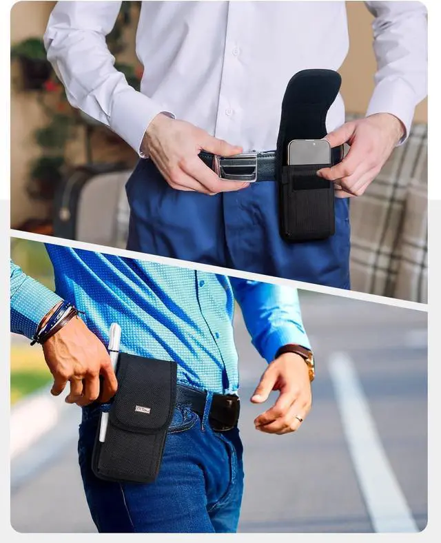Alt view image 6 of 6 - Belt Holster for iPhone 16 16e 16Pro 15 Pro 14 13 12 11 Xs X XR  Galaxy S25 S24 S23 S22 S21 Nylon Cell Phone Case with Clip Pouch Holder Cover Fits Protective Case Black