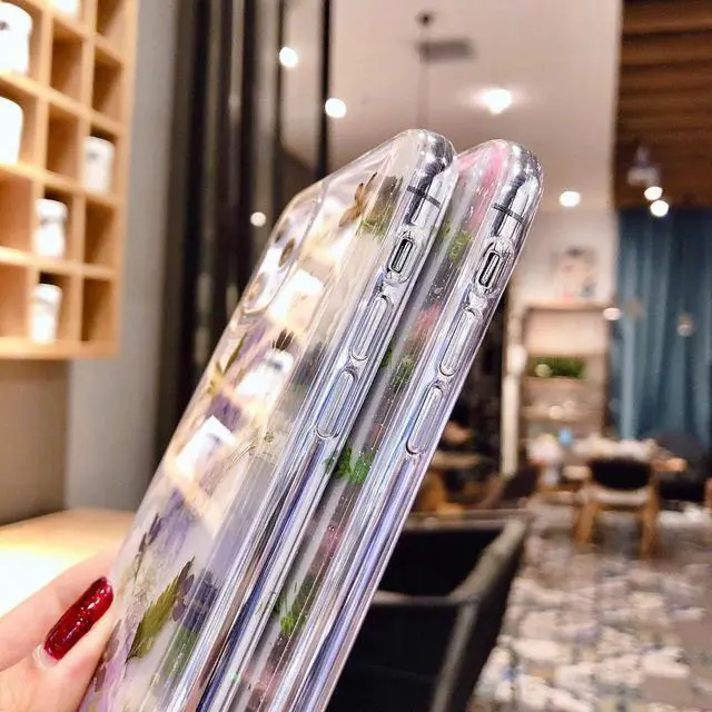 Alt view image 6 of 7 - for iPhone 11 Flower case Cute Clear Soft TPU Flexible Rubber Pressed Dry Real Flowers Case Blue White Flower Case for iPhone 11 (Navy Flower)