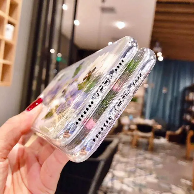 Alt view image 7 of 7 - for iPhone 11 Flower case Cute Clear Soft TPU Flexible Rubber Pressed Dry Real Flowers Case Blue White Flower Case for iPhone 11 (Navy Flower)
