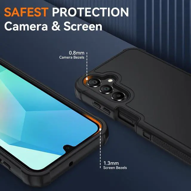 Alt view image 6 of 7 - for  Galaxy A16 5G Case : 3-Layer Shockproof Phone Cover with HD Screen Protector Hybrid Protective Military-Grade Drop Protection for Galaxy A16 5G Phone Case (Black/Black)