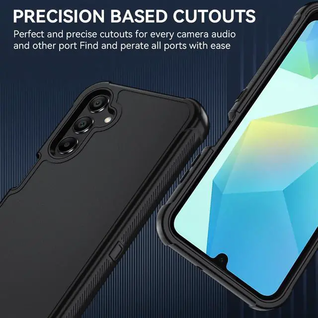 Alt view image 7 of 7 - for  Galaxy A16 5G Case : 3-Layer Shockproof Phone Cover with HD Screen Protector Hybrid Protective Military-Grade Drop Protection for Galaxy A16 5G Phone Case (Black/Black)