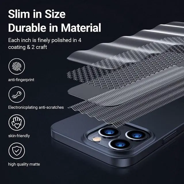 Alt view image 6 of 7 - Slim Fit for iPhone 13 Pro Case 6.1 Inch Never Yellowing Hard PC Ultra Thin Phone Case Super Lightweight Matte Protective Space Black