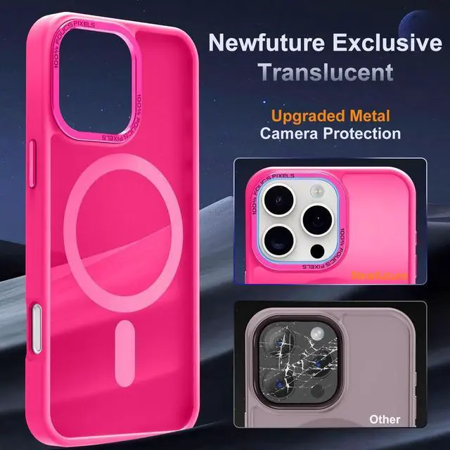 Alt view image 4 of 7 - Designed for iPhone 16 Pro Max Case with Magnetic [13 FT Military Drop Protection] [Compatible with Magsafe] Slim Translucent Matte Shockproof with Anti-Fingerprint Phone Case Hot Pink