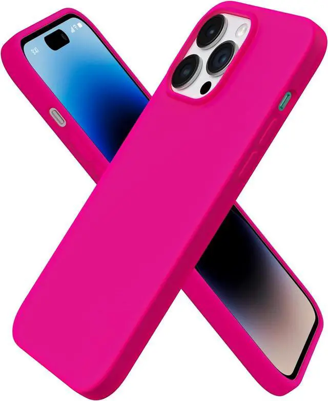 Main image of Compatible with iPhone 14 Pro Max Case 6.7 Slim Liquid Silicone 3 Layers Full Covered Soft Gel Rubber Phone Case Protective Cover with Microfiber Lining 6.7 inch-Hot Pink