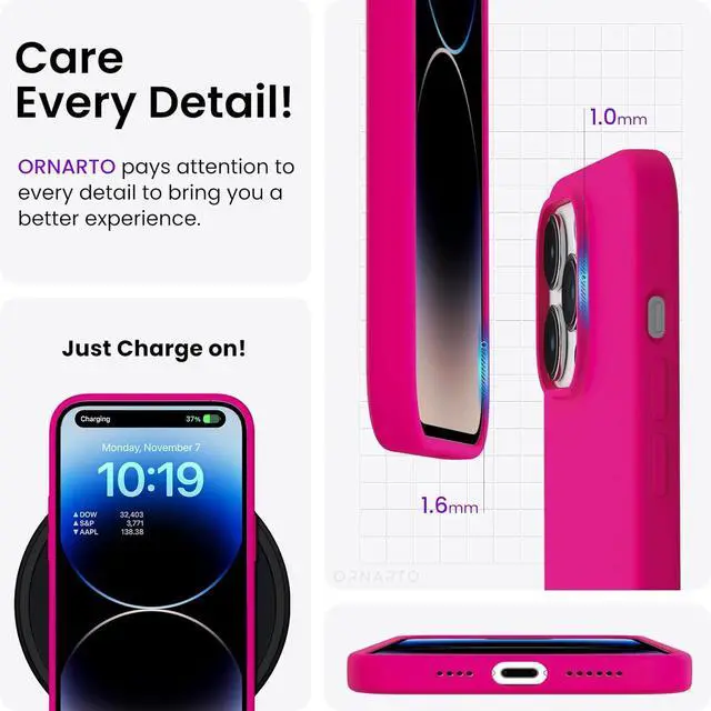 Alt view image 5 of 7 - Compatible with iPhone 14 Pro Max Case 6.7 Slim Liquid Silicone 3 Layers Full Covered Soft Gel Rubber Phone Case Protective Cover with Microfiber Lining 6.7 inch-Hot Pink