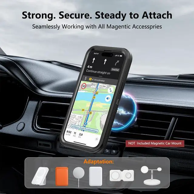 Alt view image 2 of 7 - Magnetic Case with Belt Clip Holster Heavy Duty Protective Phone Case Shockproof Magnetic Phone Cover for iPhone 13/14/15 6.1 Dark Black