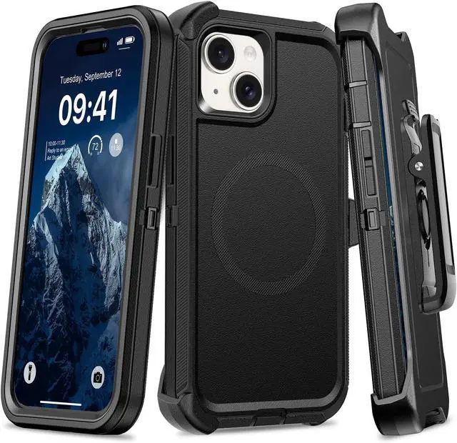 Main image of Magnetic Case with Belt Clip Holster Heavy Duty Protective Phone Case Shockproof Magnetic Phone Cover for iPhone 13/14/15 6.1 Dark Black