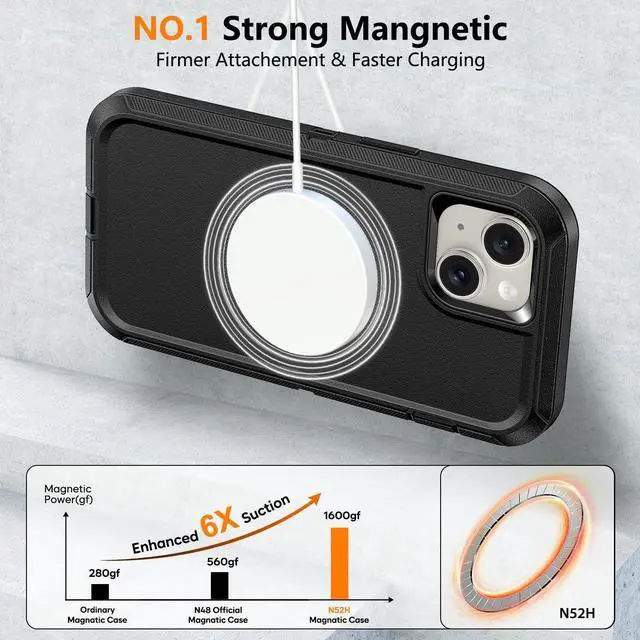 Alt view image 4 of 7 - Magnetic Case with Belt Clip Holster Heavy Duty Protective Phone Case Shockproof Magnetic Phone Cover for iPhone 13/14/15 6.1 Dark Black