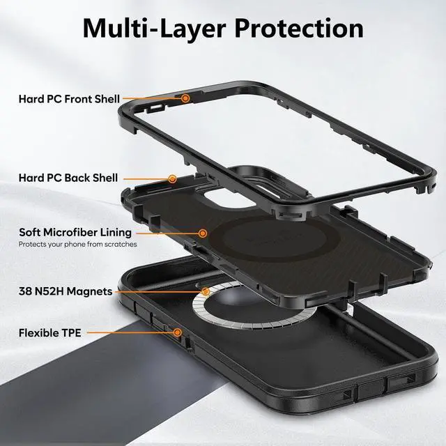 Alt view image 3 of 7 - Magnetic Case with Belt Clip Holster Heavy Duty Protective Phone Case Shockproof Magnetic Phone Cover for iPhone 13/14/15 6.1 Dark Black