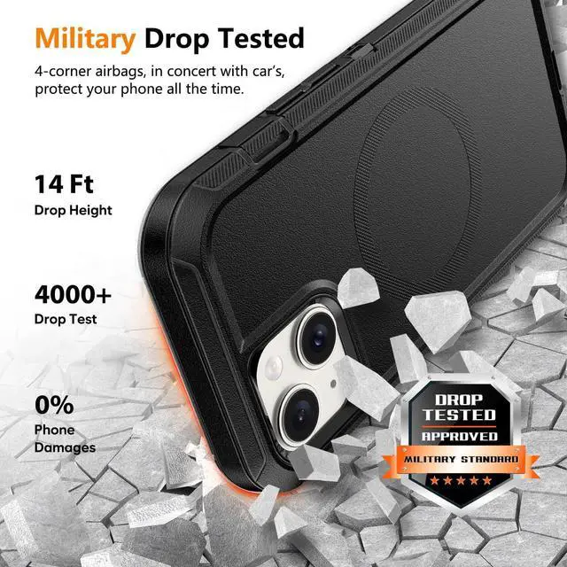 Alt view image 5 of 7 - Magnetic Case with Belt Clip Holster Heavy Duty Protective Phone Case Shockproof Magnetic Phone Cover for iPhone 13/14/15 6.1 Dark Black
