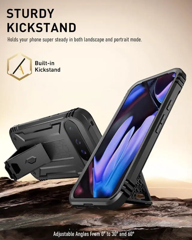 Alt view image 4 of 7 - Revolution Case for Google Pixel 9 Pro XL 5G 6.8 inch Built-in Screen Protector Work with Fingerprint ID Full Body Military Grade Rugged Shockproof Protective Cover Case with Kickstand Black