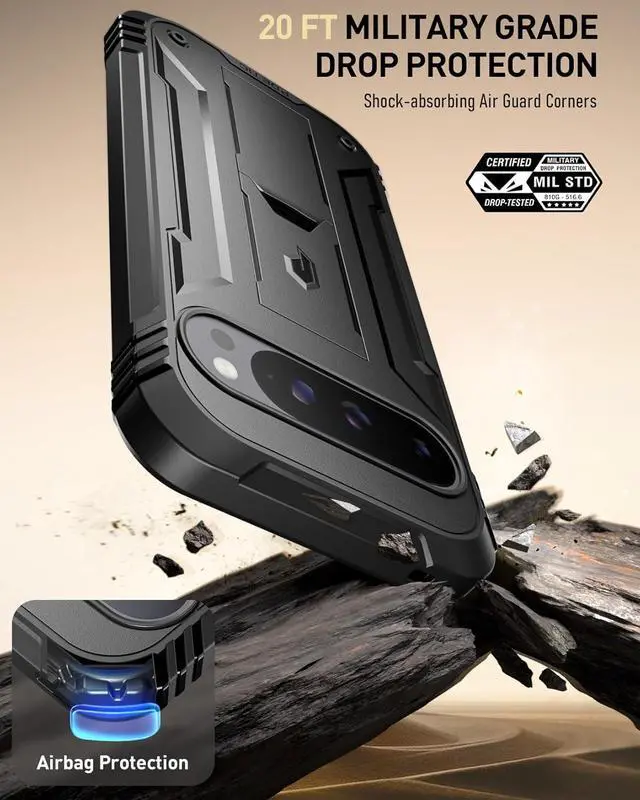 Alt view image 6 of 7 - Revolution Case for Google Pixel 9 Pro XL 5G 6.8 inch Built-in Screen Protector Work with Fingerprint ID Full Body Military Grade Rugged Shockproof Protective Cover Case with Kickstand Black