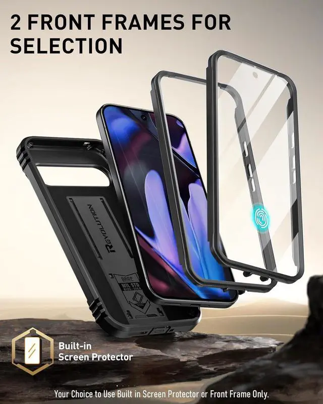 Alt view image 5 of 7 - Revolution Case for Google Pixel 9 Pro XL 5G 6.8 inch Built-in Screen Protector Work with Fingerprint ID Full Body Military Grade Rugged Shockproof Protective Cover Case with Kickstand Black