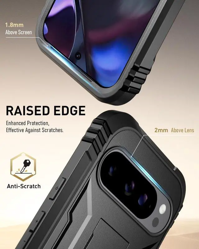 Alt view image 7 of 7 - Revolution Case for Google Pixel 9 Pro XL 5G 6.8 inch Built-in Screen Protector Work with Fingerprint ID Full Body Military Grade Rugged Shockproof Protective Cover Case with Kickstand Black