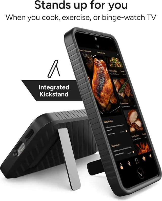 Alt view image 2 of 6 - Denali  Galaxy S25+ Case with Kickstand - 16ft Drop Protection Graphene-Infused Wireless Charging Compatible Rugged Dual-Layer Design Black