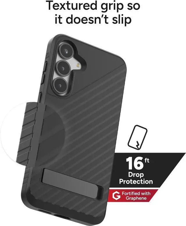 Alt view image 4 of 6 - Denali  Galaxy S25+ Case with Kickstand - 16ft Drop Protection Graphene-Infused Wireless Charging Compatible Rugged Dual-Layer Design Black