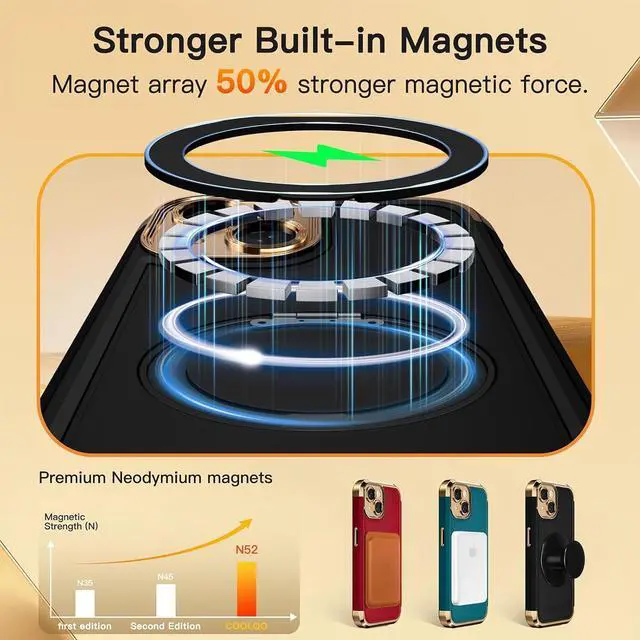 Alt view image 4 of 6 - for iPhone 14 Case 6.1 Upgraded 360° Spin Magnetic Stand [Compatible with Magsafe][Military Grade Drop Protection] Shockproof Protective Phone Holder Cover for iPhone 14 Black Gold