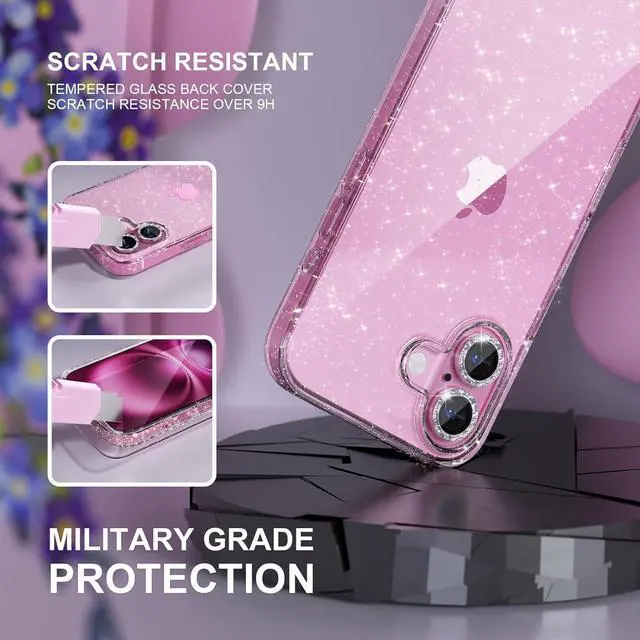 Alt view image 5 of 7 - Compatible for iPhone 16 Plus Case Women Phone Case Cute Bling Sparkly Military Grade Drop Protection 2 Diamond Camera Lens Covers 2 Tempered Glass Protectors 6.7 inch (Glitter Clear)