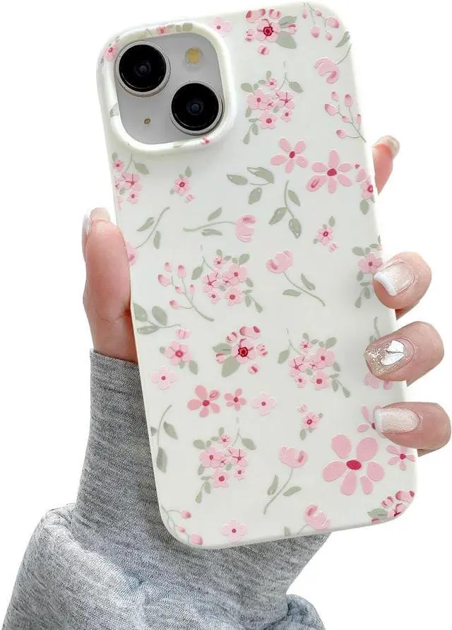 Main image of for iPhone 13 Case Cute Pink Floral Flower Pattern Aesthetic Phone Case Raised Camera Protection Soft Slim TPU Shockproof Protective Phone Cover for Girls Women - Pink
