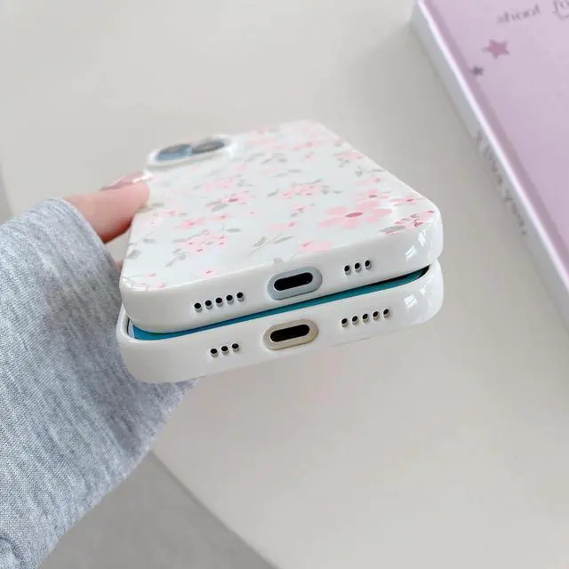 Alt view image 4 of 7 - for iPhone 13 Case Cute Pink Floral Flower Pattern Aesthetic Phone Case Raised Camera Protection Soft Slim TPU Shockproof Protective Phone Cover for Girls Women - Pink