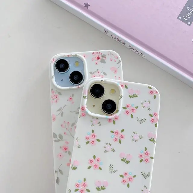 Alt view image 5 of 7 - for iPhone 13 Case Cute Pink Floral Flower Pattern Aesthetic Phone Case Raised Camera Protection Soft Slim TPU Shockproof Protective Phone Cover for Girls Women - Pink