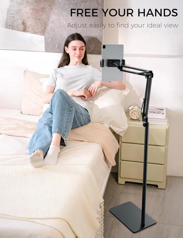 Alt view image 2 of 7 - Tablet Floor Stand 360-degree Rotatable Metal Tablet Stand Holder Adjustable Kindle Holder Universal Phone Stand for iPad/iPhoneX/iPad Pro or Other 4.7~12.9 Inch-Screen Devices (Black)