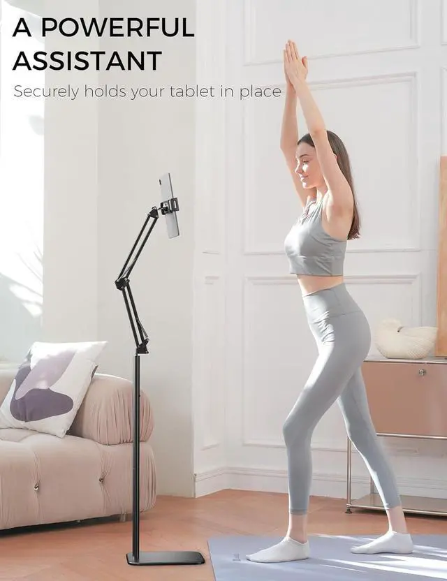 Alt view image 3 of 7 - Tablet Floor Stand 360-degree Rotatable Metal Tablet Stand Holder Adjustable Kindle Holder Universal Phone Stand for iPad/iPhoneX/iPad Pro or Other 4.7~12.9 Inch-Screen Devices (Black)