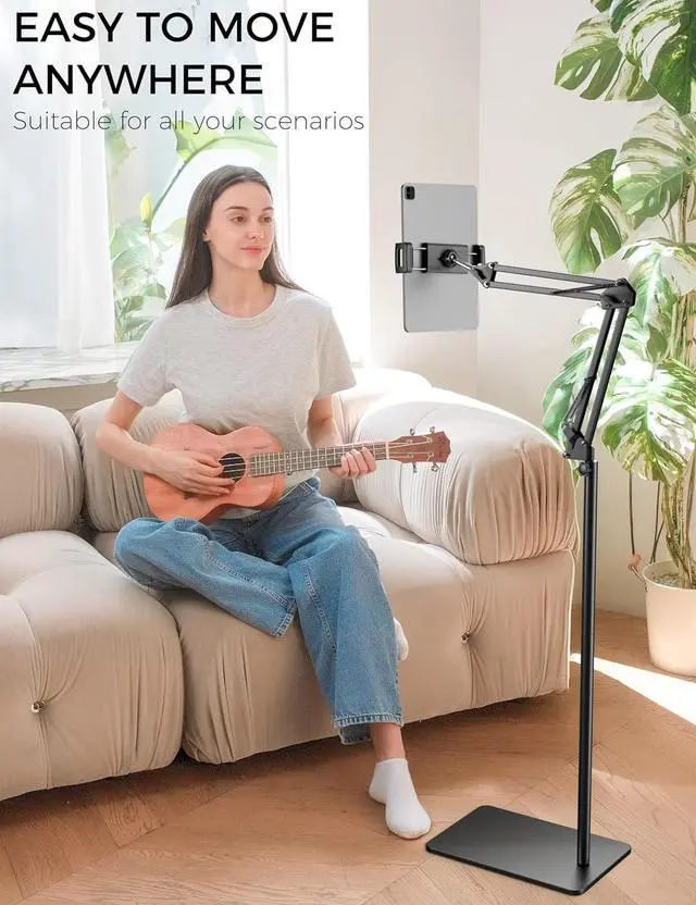 Alt view image 4 of 7 - Tablet Floor Stand 360-degree Rotatable Metal Tablet Stand Holder Adjustable Kindle Holder Universal Phone Stand for iPad/iPhoneX/iPad Pro or Other 4.7~12.9 Inch-Screen Devices (Black)