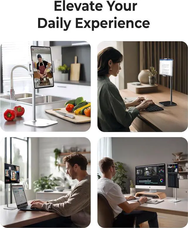 Alt view image 5 of 7 - TabStand 20 Tall iPad Stand for Desk Portable Monitor Holder up to 17 Holds 4.4lb Desktop Tablet Stand Tablet Mount Apple iPad Holder for Desk for  Kindle Fire (Night Black)