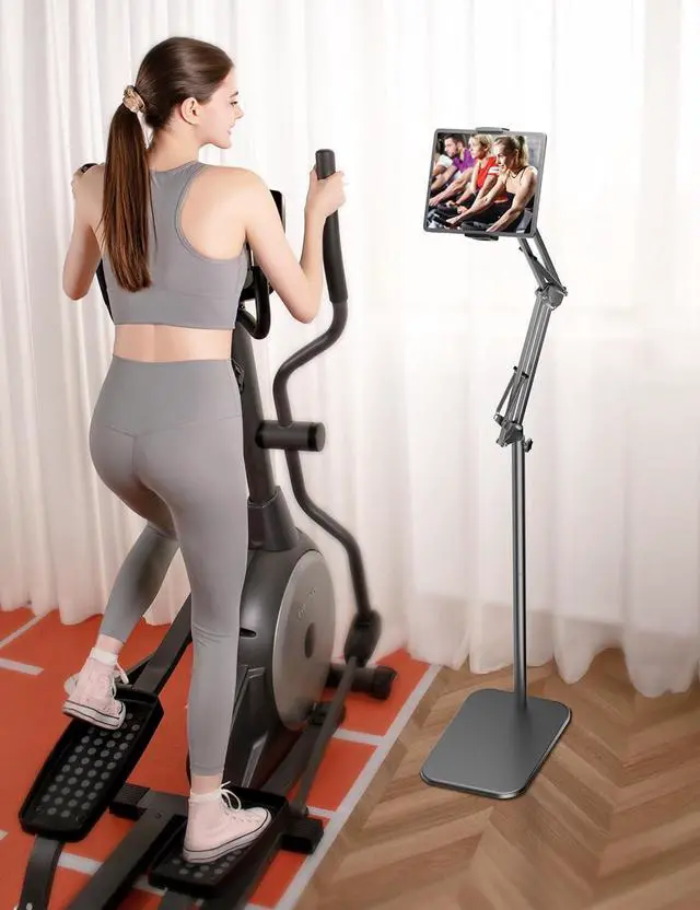 Alt view image 6 of 6 - Tablet Floor Stand with 4.5LB Heavy Metal Base Overhead Bed Phone Stand Angle Height Adjustable Holder Universal Phone Mount for iPad iPhone Pro Air Mini  Tab Kindle E-Readers...