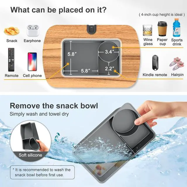 Alt view image 3 of 7 - Lap Beanbag Tablet Pillow Stand Adjustable iPad Holder with Snack Bowl 360° Rotating Clip for 4.7-13 Kindle Phone Tablet.Ideal for Hands-Free Reading and Relaxation on Bed Couch Recliner Gray