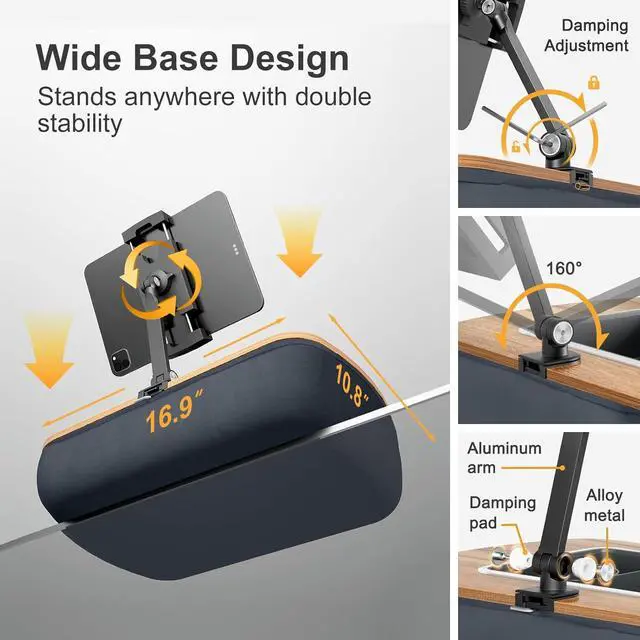 Alt view image 6 of 7 - Lap Beanbag Tablet Pillow Stand Adjustable iPad Holder with Snack Bowl 360° Rotating Clip for 4.7-13 Kindle Phone Tablet.Ideal for Hands-Free Reading and Relaxation on Bed Couch Recliner Gray