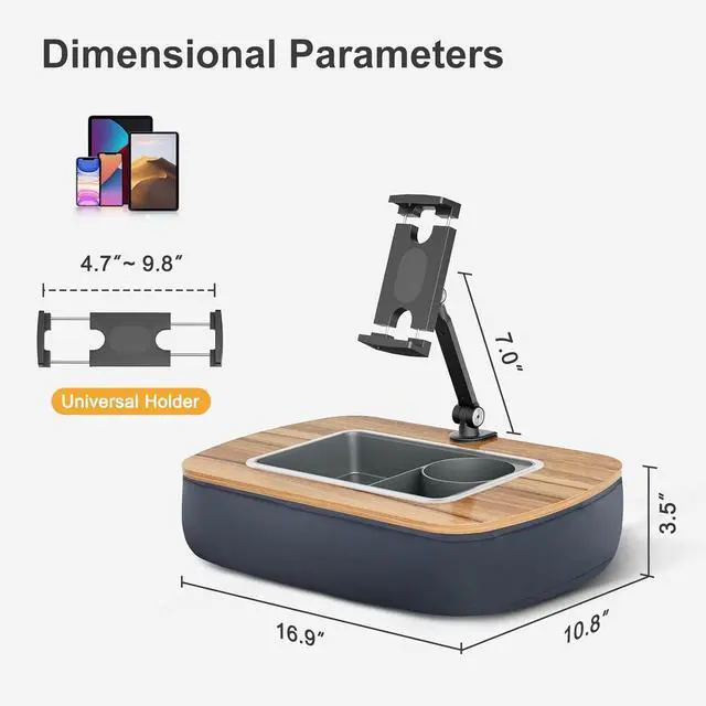 Alt view image 7 of 7 - Lap Beanbag Tablet Pillow Stand Adjustable iPad Holder with Snack Bowl 360° Rotating Clip for 4.7-13 Kindle Phone Tablet.Ideal for Hands-Free Reading and Relaxation on Bed Couch Recliner Gray