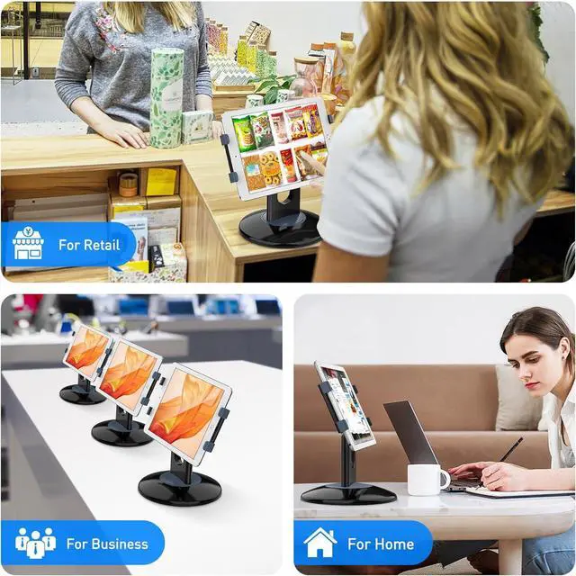 Alt view image 2 of 7 - Retail Kiosk iPad Stand 360° Rotating Commercial POS Tablet Stand Fits 6-13 (Screens) iPad mini Pro-Business Swivel Tablet Holder for Store Office Reception Kitchen Desktop (Black)