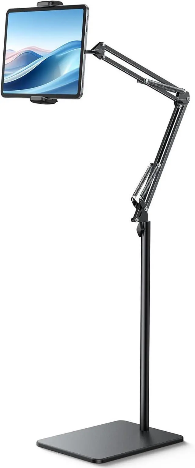 Main image of Floor Tablet Stand Phone Holder - [55 Height Adjustable][ Flexible Arm] Multi Angle Tablet Holder 5lb Weighted Base Bed Mount For 4.7-13 Devices iPad Pro Air Mini Kindle Tabs E-Readers