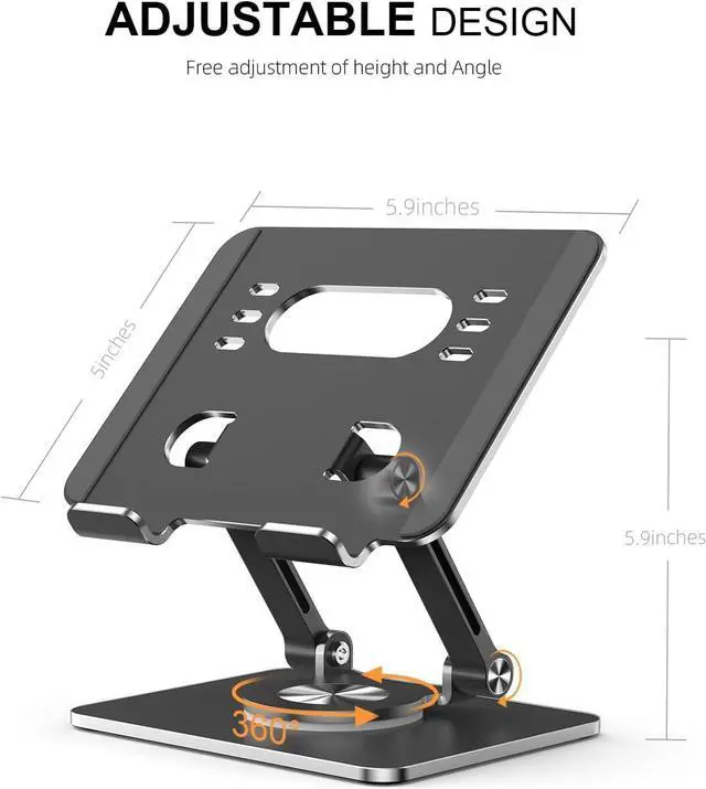 Alt view image 3 of 7 - Tablet Stand Holder with Thickened 360°Rotating Base Dual Rod Adjustable Aluminum Stand for All 5.8-12.9 iPad  Phone Tablet Kindle E-Reader and More Black