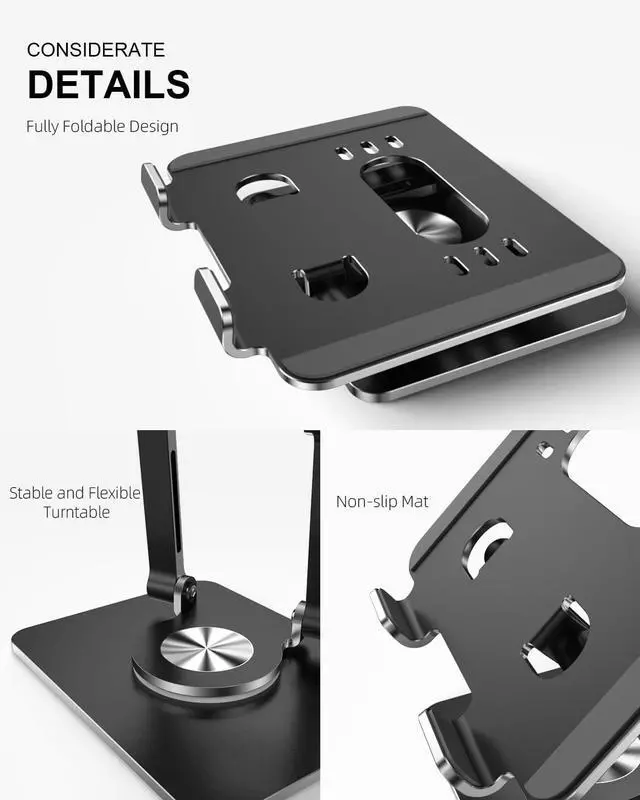 Alt view image 6 of 7 - Tablet Stand Holder with Thickened 360°Rotating Base Dual Rod Adjustable Aluminum Stand for All 5.8-12.9 iPad  Phone Tablet Kindle E-Reader and More Black