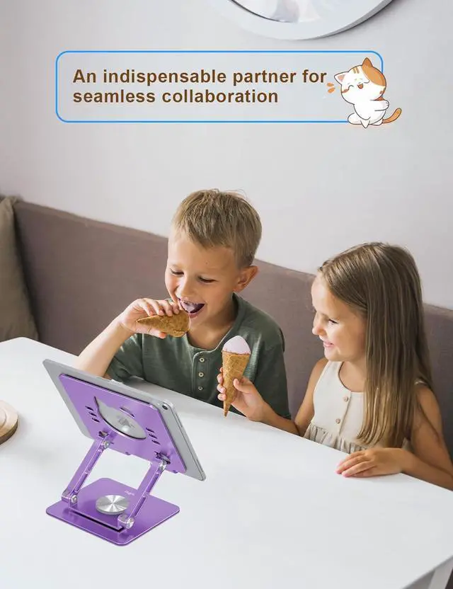 Alt view image 3 of 7 - Tablet Stand 360° Rotating Aluminum Holder - Adjustable Portable & Foldable Monitors Stand for iPads Compatible with 4-13.3 Tablets Purple