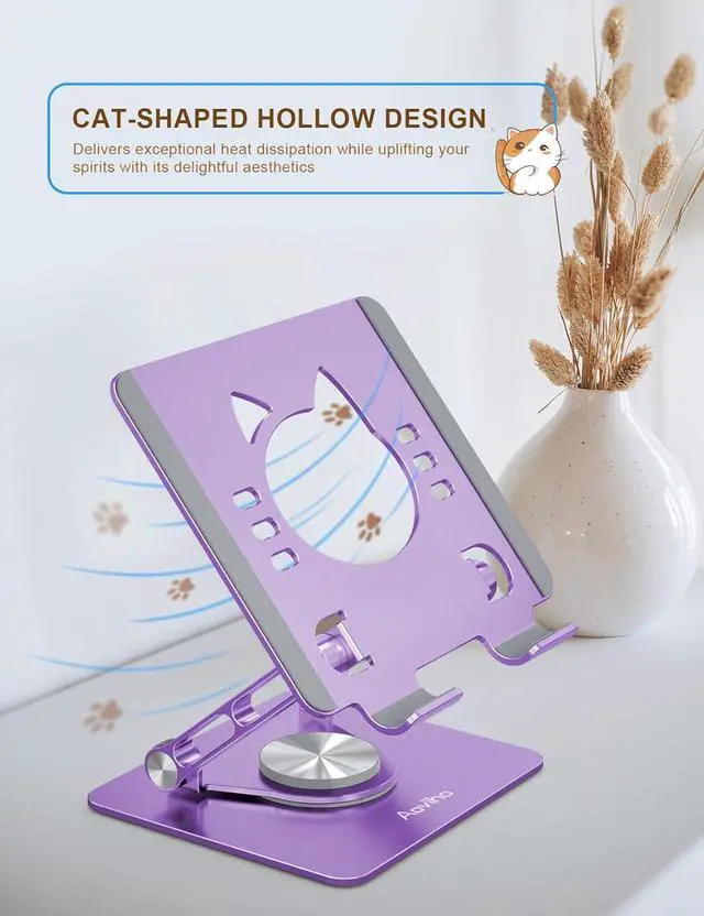 Alt view image 5 of 7 - Tablet Stand 360° Rotating Aluminum Holder - Adjustable Portable & Foldable Monitors Stand for iPads Compatible with 4-13.3 Tablets Purple