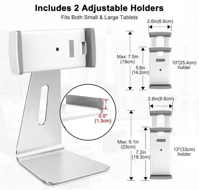 Alt view image 7 of 7 - Elegant Tablet Stand Aluminum iPad Stand Holder Desktop Kiosk POS Stands for 7-15.6 inch iPad/Portable Monitor Tablet Mount for Showcase Office Reception Countertop