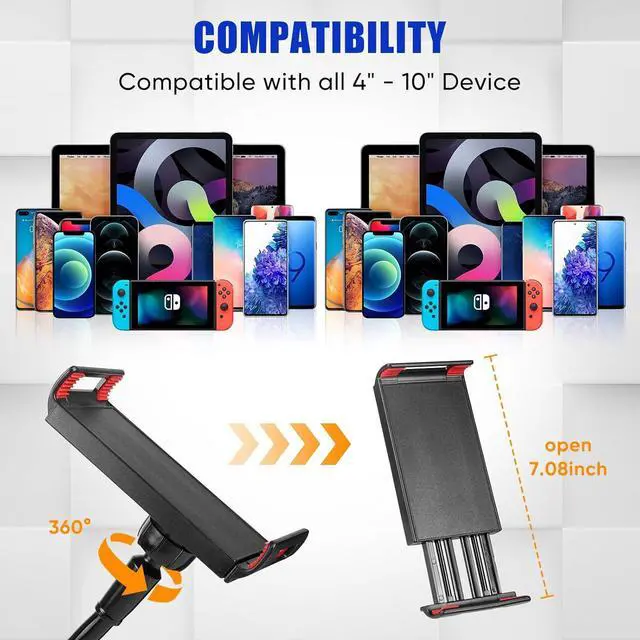 Alt view image 2 of 6 - Tablet Stand Holder for Bed Gooseneck Adjustable Flexible Long Arm Tablets Mount Clamp Cell Phone Holder Lazy Tablets Phone Stand Compatible with 4-10 Inches Device