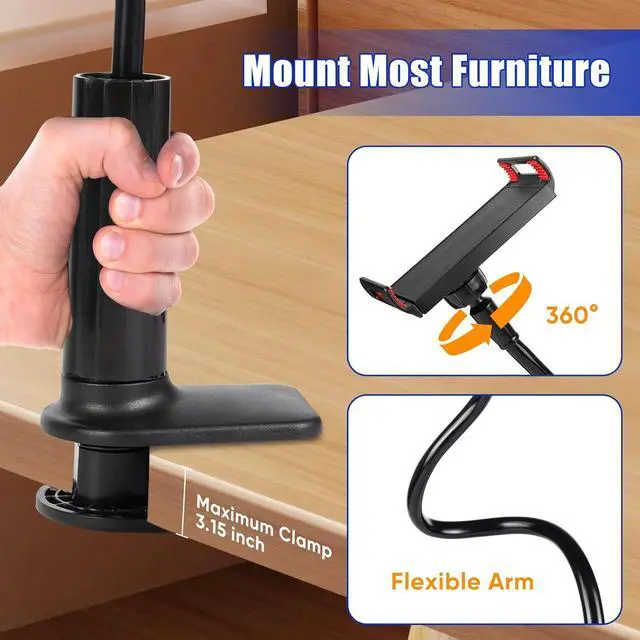Alt view image 5 of 6 - Tablet Stand Holder for Bed Gooseneck Adjustable Flexible Long Arm Tablets Mount Clamp Cell Phone Holder Lazy Tablets Phone Stand Compatible with 4-10 Inches Device