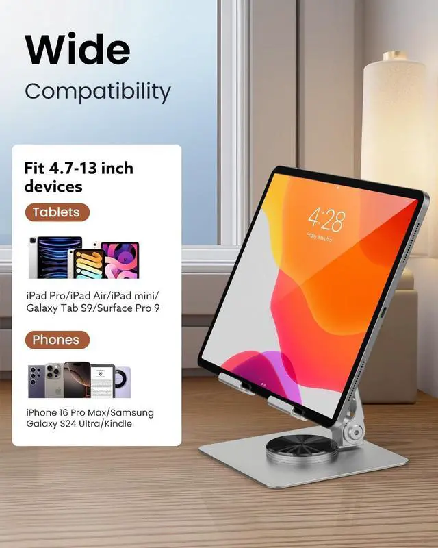 Alt view image 4 of 7 - Tablet Stand 360° Rotating Adjustable & Foldable Super Sturdy Super Stable & Portable Tablet Holder for Office Kitchen Compatible with iPad9.7 10.5 12.9 iPad Pro 11/12.9/13Air/Mini/Pro
