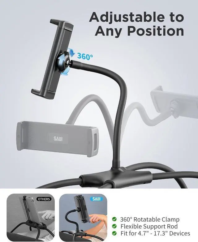 Alt view image 2 of 7 - iPad Stand Adjustable Ergonomic Tablet Holder for Bed Kindle Stand for Reading in Bed Fit for Tablet Phone Kindle Portable Monitor Switch and More 4.7-17.3 Devices (Black)