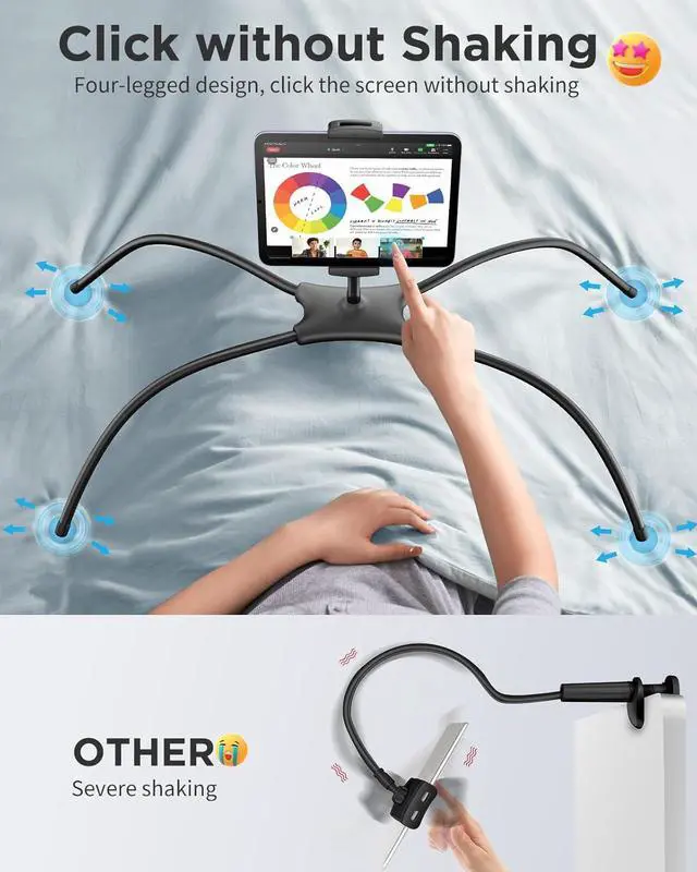 Alt view image 3 of 7 - iPad Stand Adjustable Ergonomic Tablet Holder for Bed Kindle Stand for Reading in Bed Fit for Tablet Phone Kindle Portable Monitor Switch and More 4.7-17.3 Devices (Black)